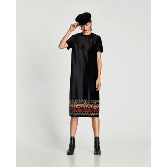 Zara Dresses & Skirts - Zara | Embroidered velvet dress